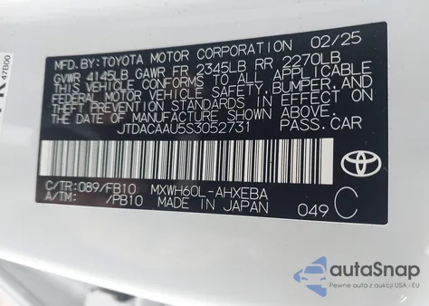 2025 Toyota Prius Le z USA, uszkodzony, nr VIN JTDACAAU5S3052731